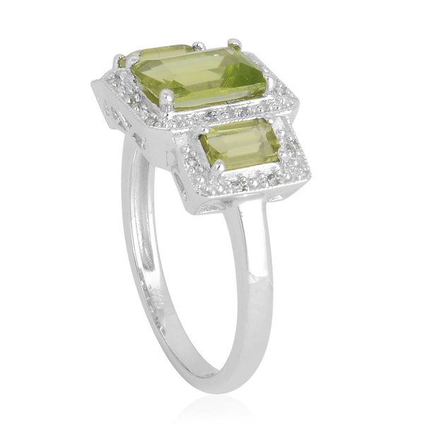 Hebei Peridot (Oct 1.50 Ct), White Topaz Ring in Platinum Overlay Sterling Silver 2.360 Ct.