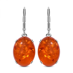 Baltic Amber Earrings (With Lever Back) in Rhodium Overlay Sterling Silver