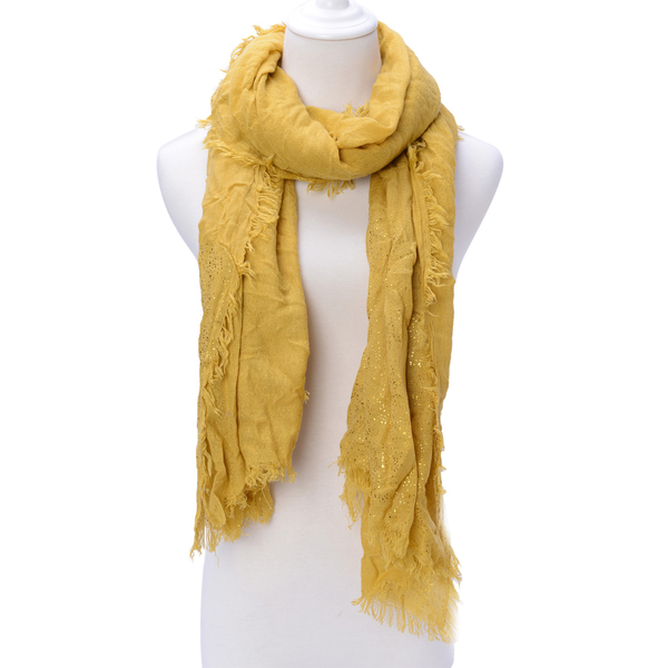 Yellow Colour Scarf with Golden Design at Bottom (Size 185x95 Cm)
