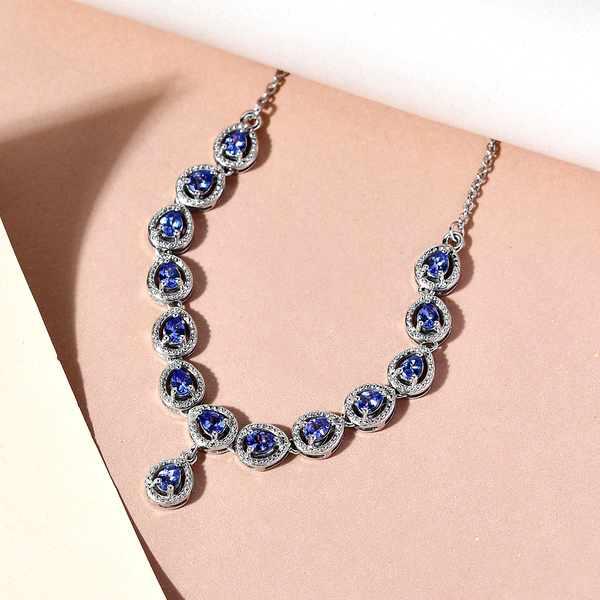 Premium Tanzanite Necklace (Size - 18) in Platinum Overlay Sterling Silver 2.10 Ct, Silver Wt. 8.40 Gms