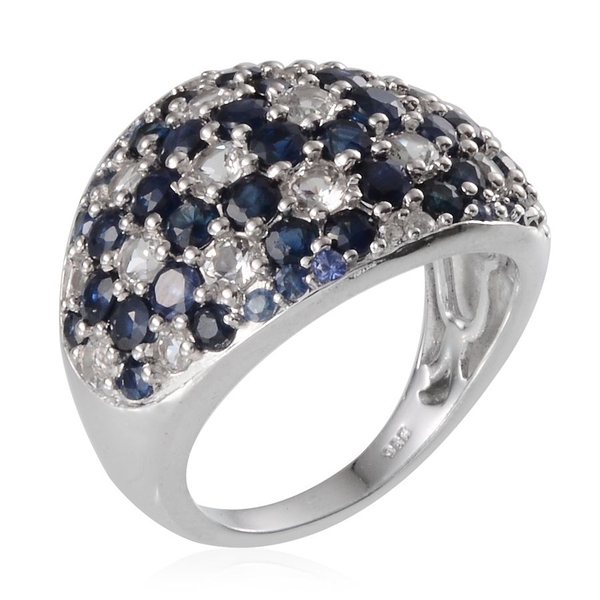 Kanchanaburi Blue Sapphire (Rnd), White Topaz Cluster Ring in Platinum Overlay Sterling Silver 6.500 Ct.