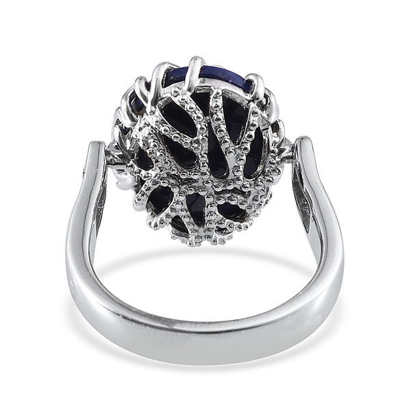GP Lapis Lazuli (Ovl 8.85 Ct), Kanchanaburi Blue Sapphire Ring in Platinum Overlay Sterling Silver 8.900 Ct.