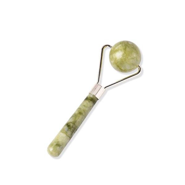 Green Jade Face Sphere Roller in Gold Tone