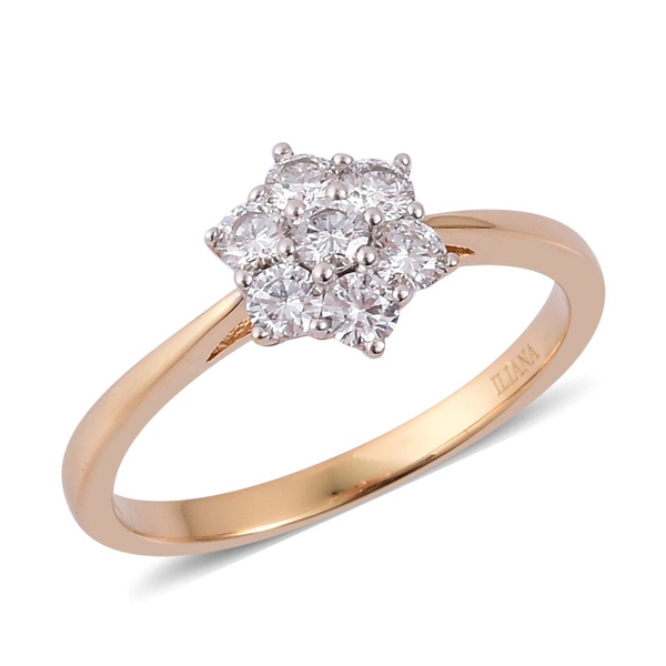 ILIANA 18K Y Gold IGI Certified Diamond (Rnd) (F-G/ SI) 7 Stone Floral Ring 0.500 Ct.