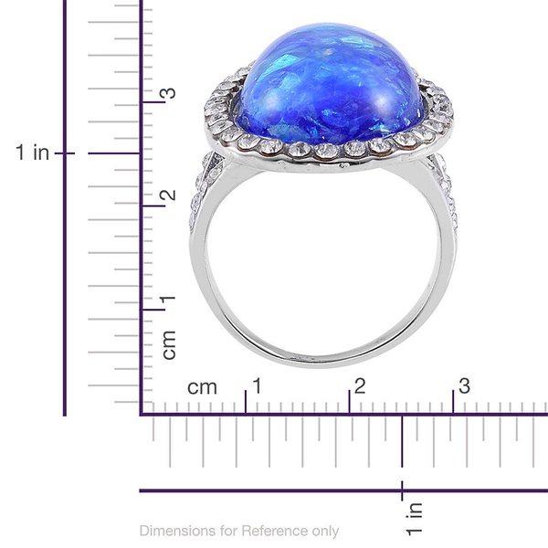 Simulated Blue Opal and White Austrian Crystal Ring in Stainless Steel