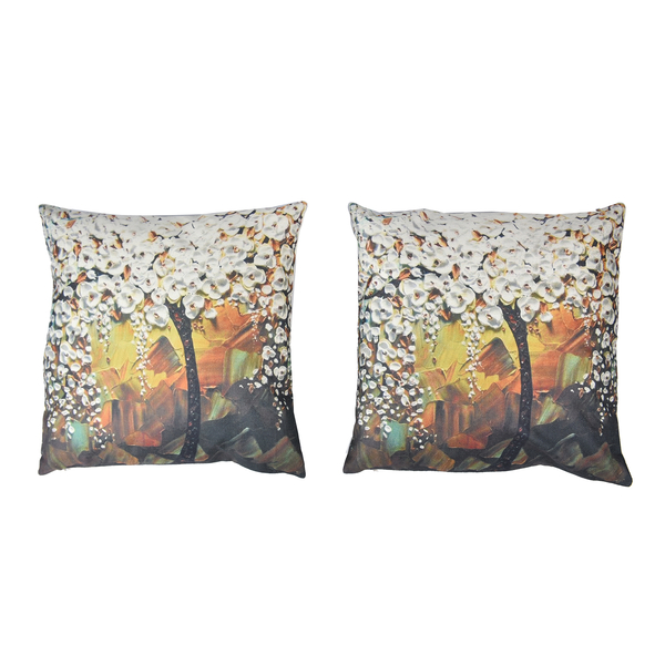 Set of 2 - Floral Tree Pattern Cushion Covers (Size 45 Cm) - White