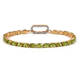 Hebei Peridot and Simulated Diamond Bracelet (Size - 7.5) in 14K Gold Overlay Sterling Silver, Silve