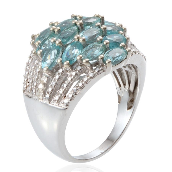 Paraibe Apatite (Ovl), Diamond Ring in Platinum Overlay Sterling Silver 4.050 Ct.