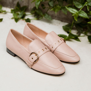 Ravel Ramona Loafers with Gold Tone Buckle Detail in Blush Nude (Size 3)