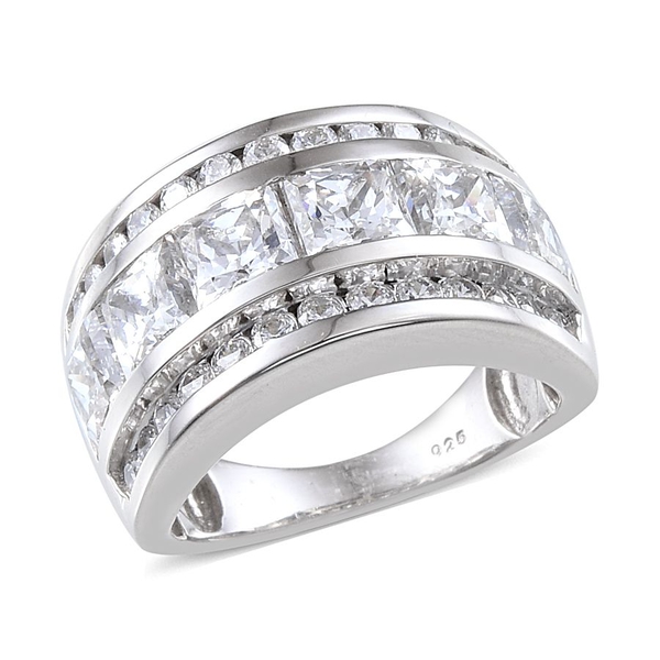 Lustro Stella - Platinum Overlay Sterling Silver (Sqr) Half Eternity Band Ring Made with Finest CZ 5