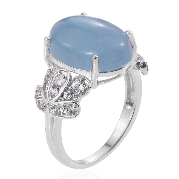 Blue Jade (Ovl 13.35 Ct), Natural Cambodian Zircon Ring in Platinum Overlay Sterling Silver 14.750 Ct.