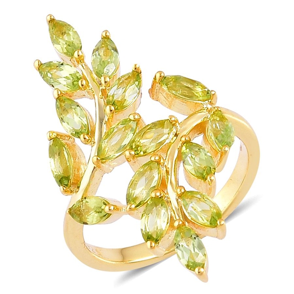 AA Hebei Peridot (Mrq) Leaves Crossover Ring in Yellow Gold Overlay Sterling Silver 2.500 Ct.