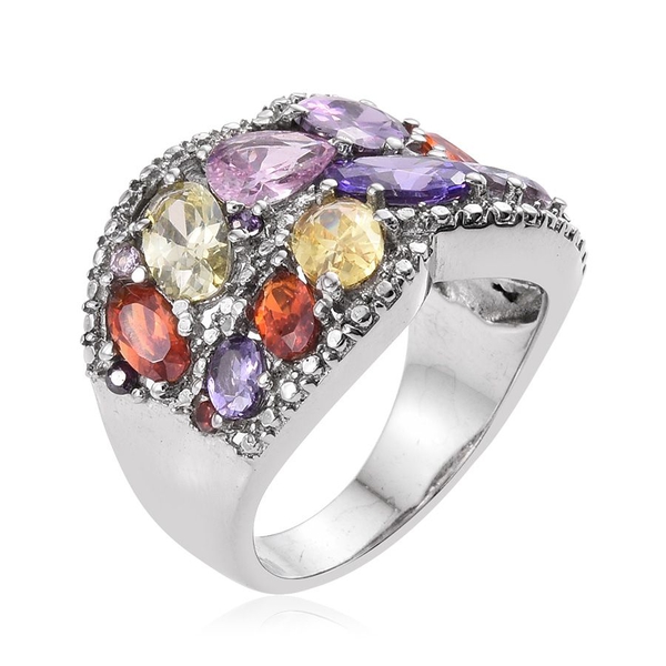 AAA Simulated Tanzanite (Ovl), Simulated Amethyst, Simulated Peridot, Simulated Citrine, Simulated Pink Sapphire, Simulated Garnet and Multi Gem Stones Ring in ION Plated Stainless Steel