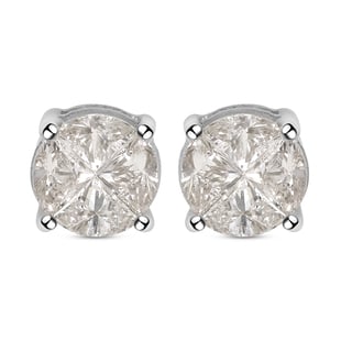 Close Out Deal - 14K White Gold SGL Certified Diamond (Pie Cut 0.50Cts) (I3/ G-H) Stud Earrings (Wit