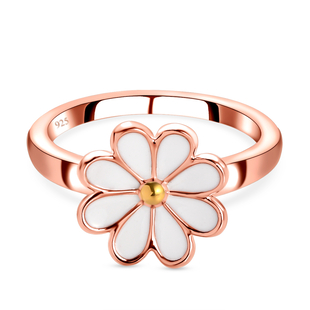 Two Tone Enamelled 18K Vermeil Rose Gold And Gold Plated Sterling Silver Floral Stud Ring