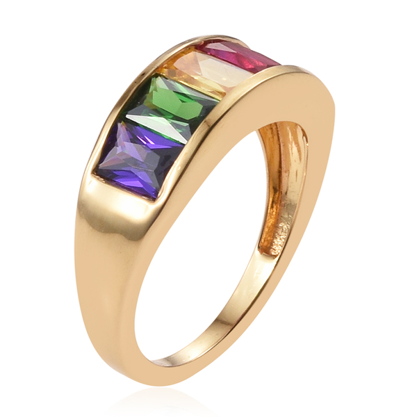 AAA Simulated Citrine (Bgt), Simulated Pink Sapphire, Simulated Tanzanite, Simulated Emerald and Simulated Ruby Ring in ION Plated 18K Yellow Gold Bond