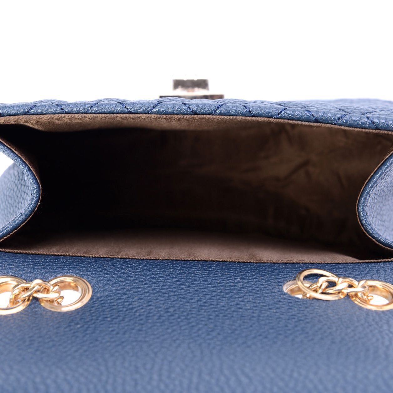 Navy Blue Colour Diamond Pattern Embossed Handbag with Chain Strap (Size 16x15 Cm)