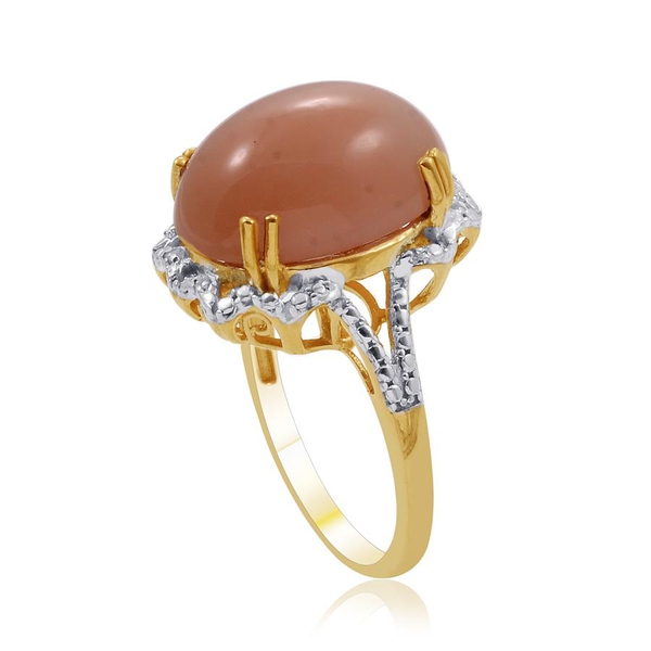 Mitiyagoda Peach Moonstone (Ovl 9.25 Ct), Diamond Ring in 14K Gold Overlay Sterling Silver 9.290 Ct.