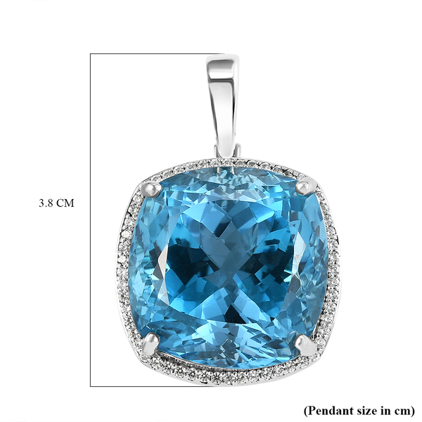Blue Topaz and Natural Cambodian Zircon Pendant in Platinum Overlay Sterling Silver 61.87 Ct, Silver Wt. 7.40 Gms