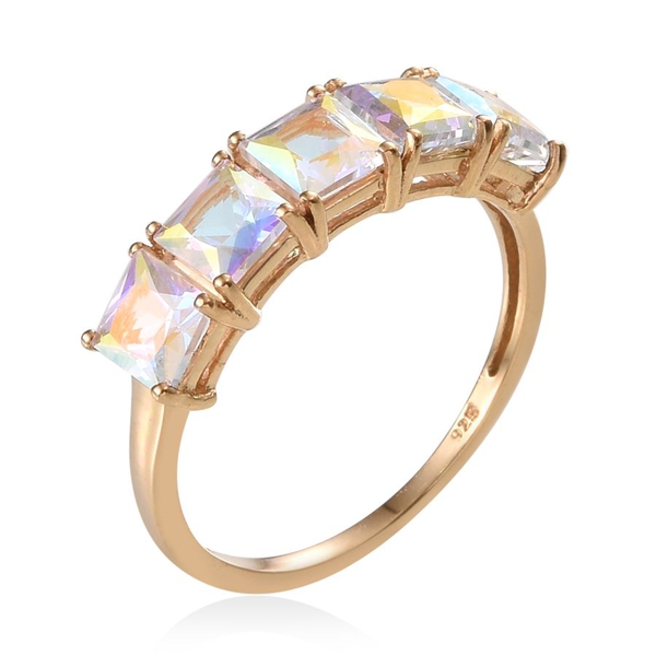 Mercury Mystic Topaz (Sqr) 5 Stone Ring in 14K Gold Overlay Sterling Silver 3.900 Ct.