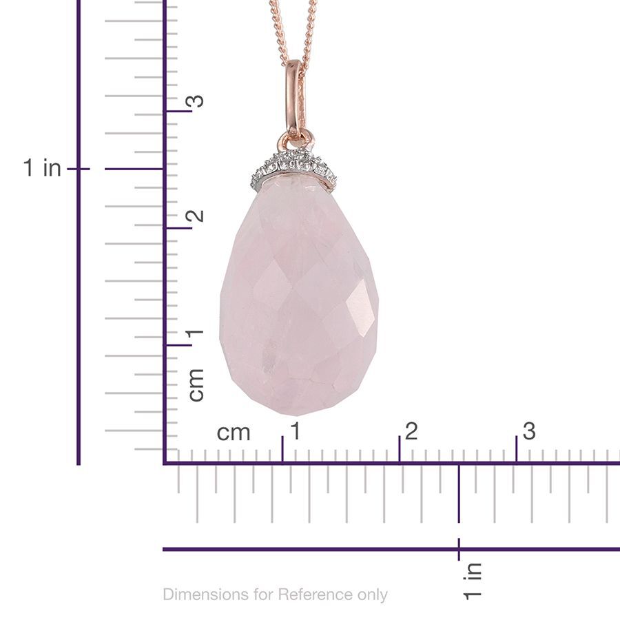 Briolette Cut Rose Quartz and Diamond Pendant With Chain in Platinum and Rose Gold Overlay Sterling Silver 16.010 Ct.