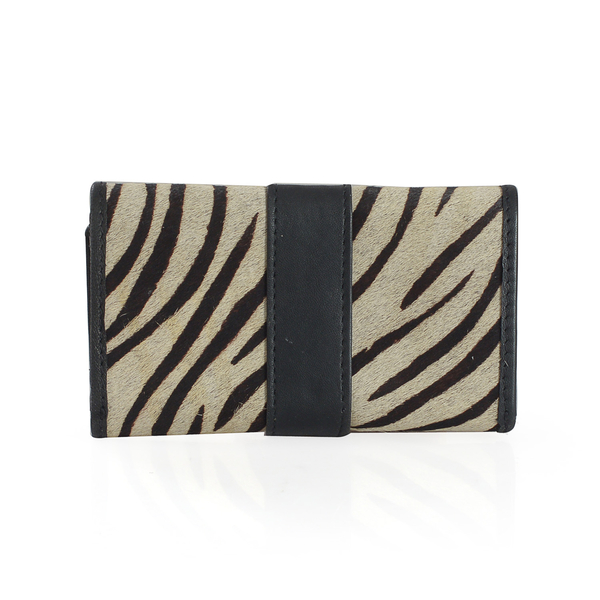 Genuine Leather Zebra Pattern Black and Cream Colour Wallet (Size 15x9 Cm)