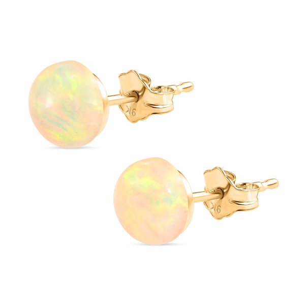 9K Yellow Gold AA Ethiopian Welo Opal (Rnd) Solitaire Stud Earrings (With Push Back).