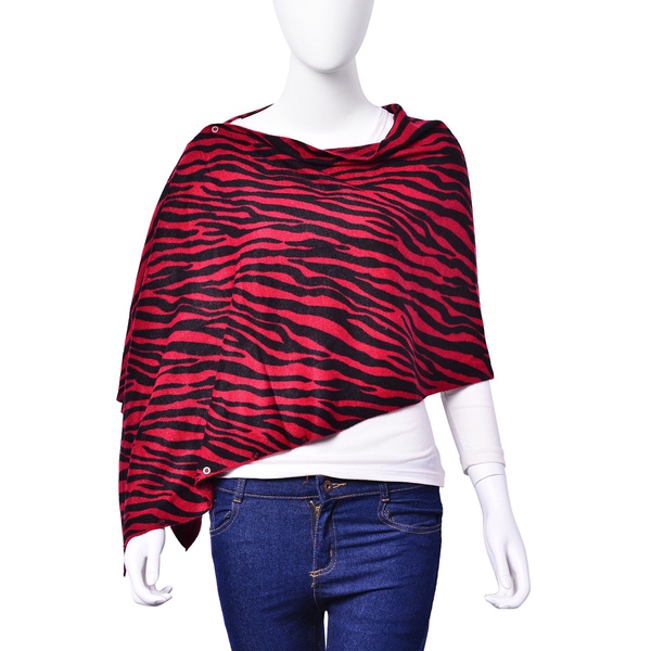 Black and Red Colour Zebra Pattern Poncho with Button (Size 140x40 Cm)