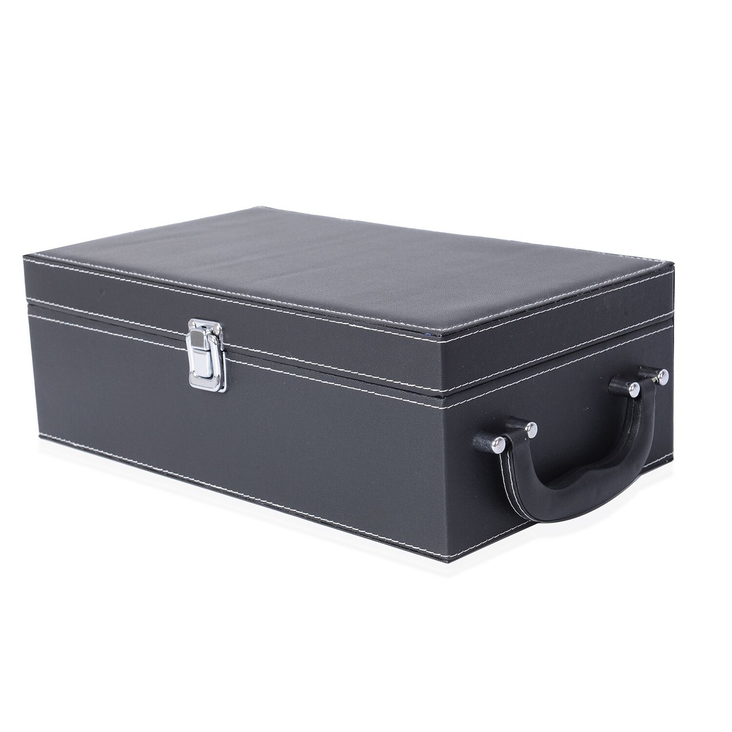 Rectangle Shape Wine Box with 4 Pcs Bottle Opener (Wine Corkscrew,Foil Cutter,Wine Pourer and Drip Ring) (Size 35x20x12 Cm) - Black