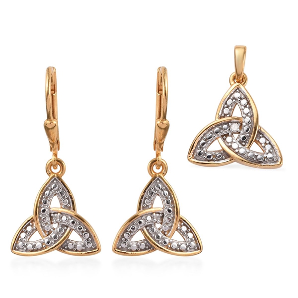 2 Piece Set - Natural Diamond (Rnd) Celtic Knot Lever Back Earrings and Pendant in 14K Gold and Plat