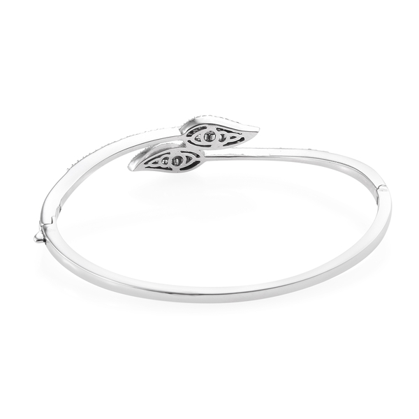 GP- Energy of Life Collection-Diamond (Rnd and Bgt), Kanchanaburi Blue Sapphire Leaf Bangle (Size 7.5) in Platinum Overlay Sterling Silver 1.280 Ct, Number of Diamonds 168.