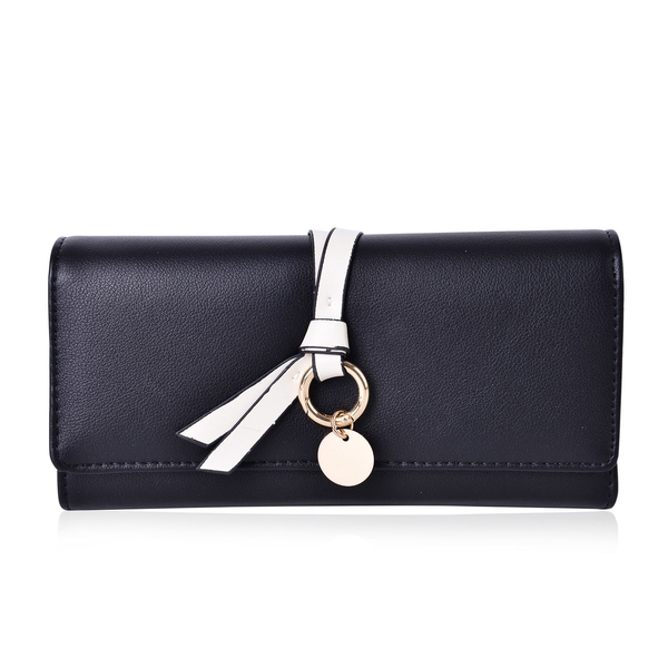 Black Colour Ladies Wallet with Multiple Card Slots and Knot Charm (Size 19X9X3 Cm)