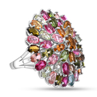 Multi-Tourmaline Cluster Ring (Size O) in Platinum Overlay Sterling Silver 11.03 Ct, Silver Wt. 8.80 Gms