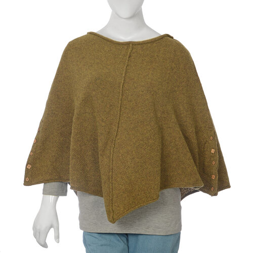 80% Wool Olive Green Colour Poncho - M3272768 - TJC