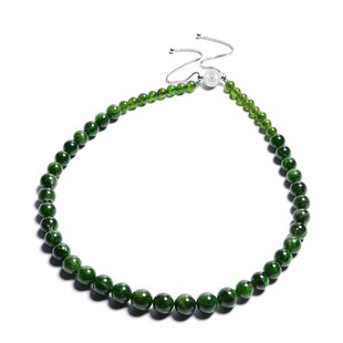 Natural Chrome Diopside Beaded Adjustable Necklace (Size 24 with Magnetic Lock) in Rhodium Overlay S