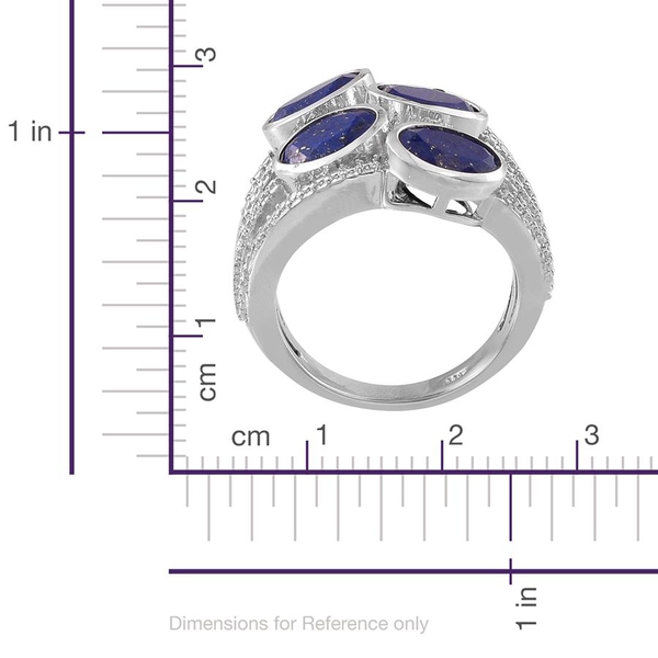 Lapis Lazuli (Ovl), Diamond Ring in Platinum Overlay Sterling Silver 4.510 Ct.