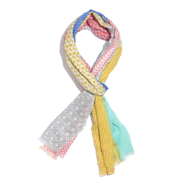 100% Modal Pink, Yellow and Multi Colour Hand Screen Printed Scarf (Size 180x70 Cm)