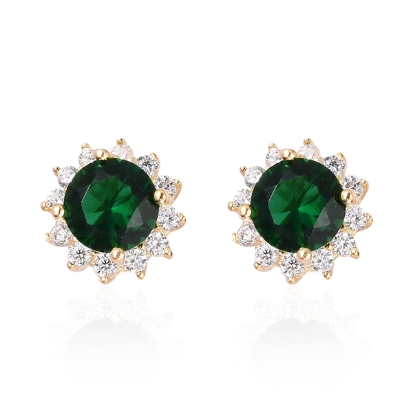 Simulated Chrome Diopside (Rnd), Simulated Diamond Stud Earrings (with Push Back) in Yellow Gold Ove