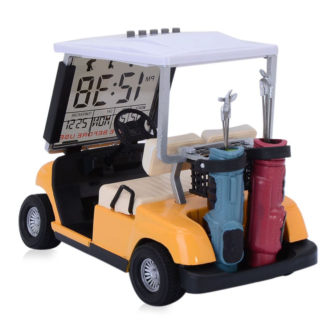 STRADA Yellow Colour Decorative Mini Golf Cart Digital Table Clock