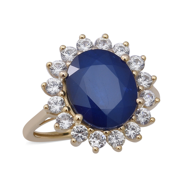 AAA Tanzanian Blue Spinel and Cambodian Zircon Ring in 9K Yellow Gold,6.97 Ct.