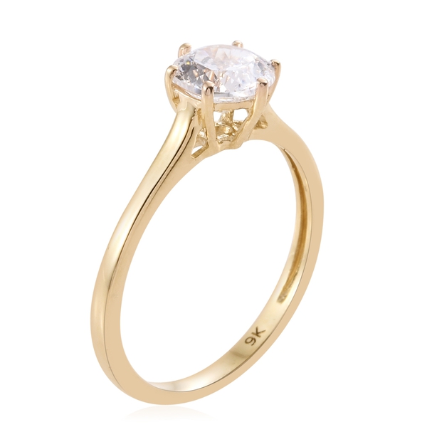 J Francis - 9K Yellow Gold (Rnd) Solitaire Ring Made with Finest CZ