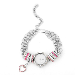 STRADA Japanese Movement White Dial White & Pink Crystal Studded Water Resistant Bracelet Watch (Siz