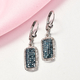 Blue Diamond and White Diamond Cluster Lever Back Earrings in Platinum Overlay Sterling Silver 1.00 Ct.