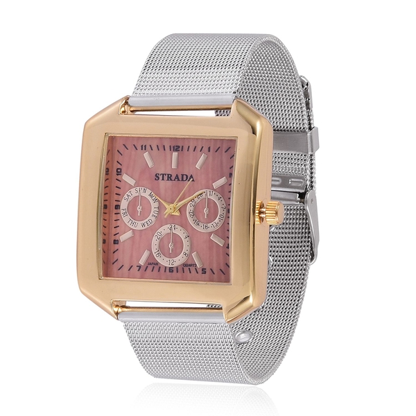 STRADA Japanese Movement Wood Pattern Golden Colour Dial Water Resistant Watch in Gold Tone with Sta