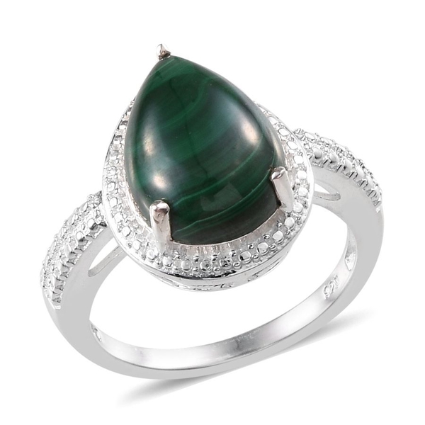 Malachite (Pear) Solitaire Ring in Sterling Silver 5.750 Ct.