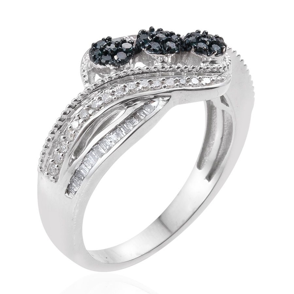Blue Diamond, White Diamond Ring in Platinum Overlay Sterling Silver 0.430 Ct.