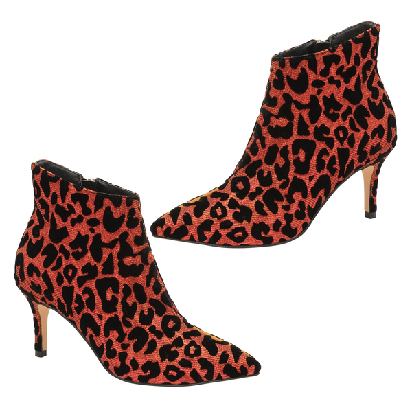 Ravel Red Sparkle Leopard-Print Renwick Heeled Ankle Boots (Size 4)