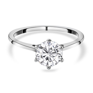 Moissanite Solitaire Ring in Platinum Overlay Sterling Silver 1ct.