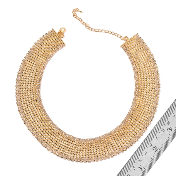 White Austrian Crystal Choker Necklace (Size 18 with 2 inch Extender) in Gold Tone