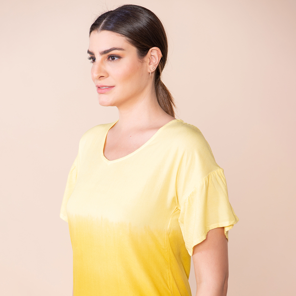TAMSY 100% Viscose Ombre Pattern Short Sleeve Top (Size L, 16-18) - Yellow